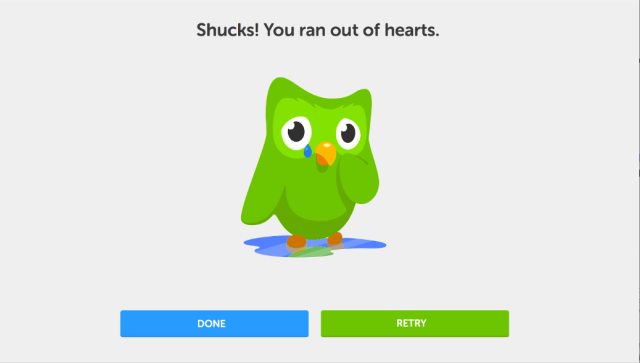 Duolingo out of hears owl screen