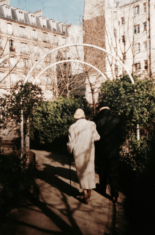 strolling couple in paris